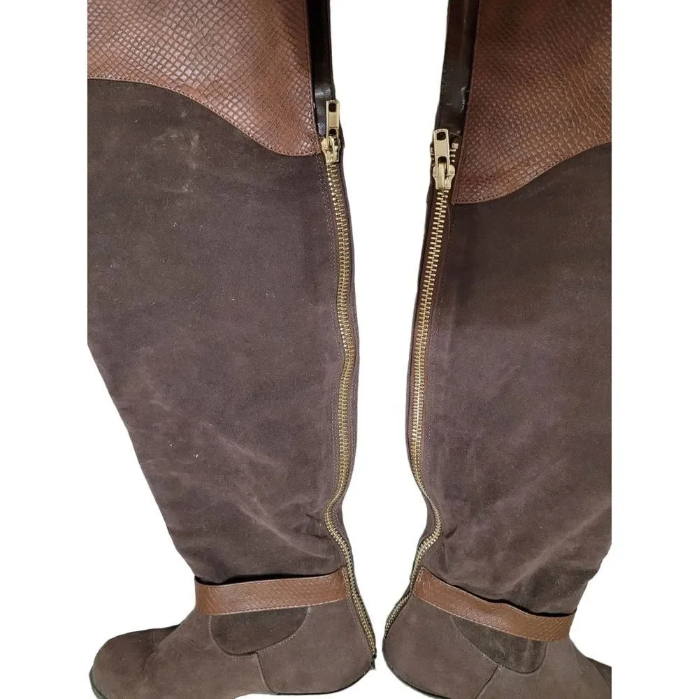 Brown Faux Suede Buckle Strap Over‎ the Knee Womens Back Zippered Boot Size 7